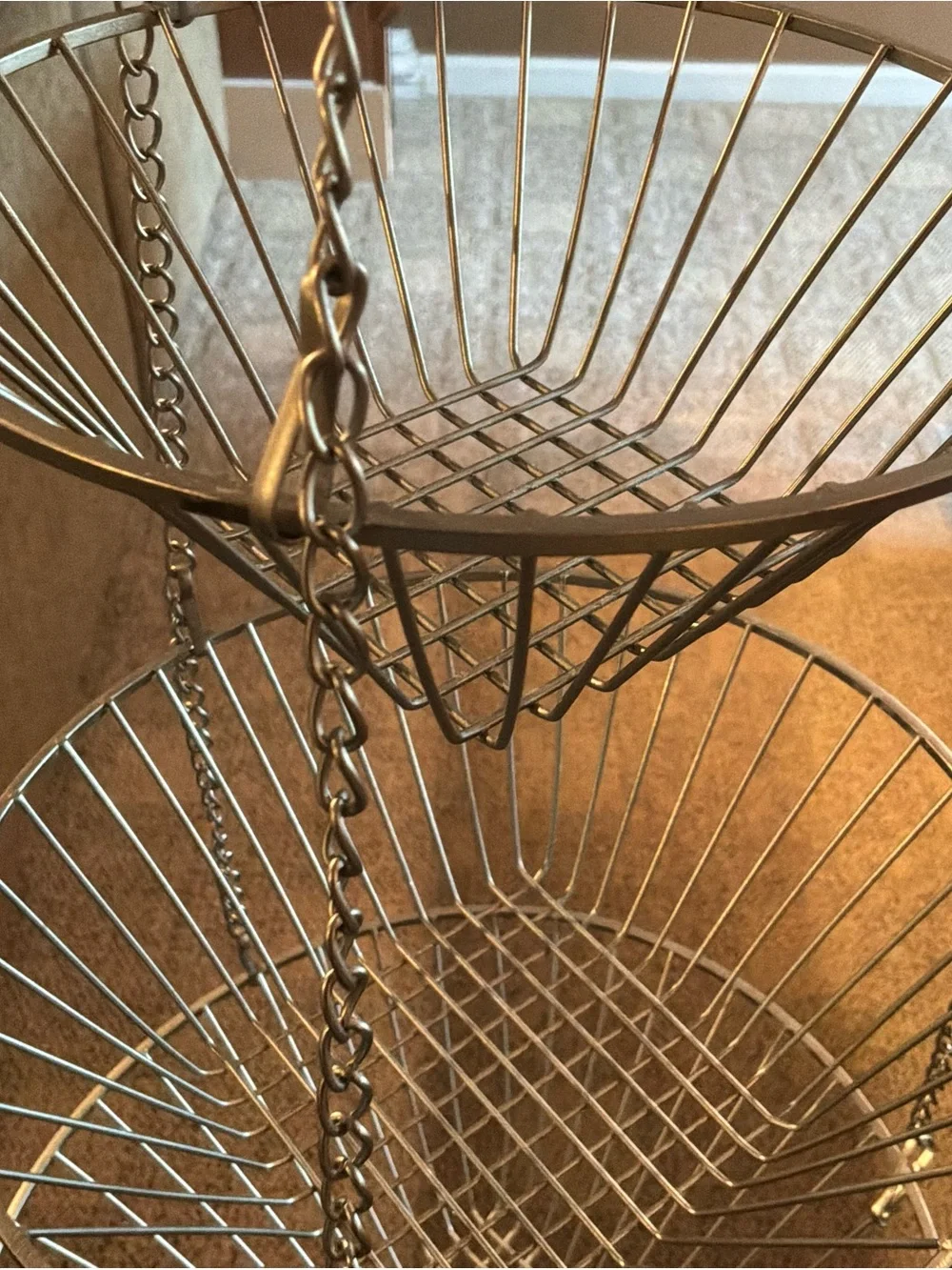Hanging Sliver Wire Basket Cottagecore Farmhouse Kitchen Storage-Three Tiered